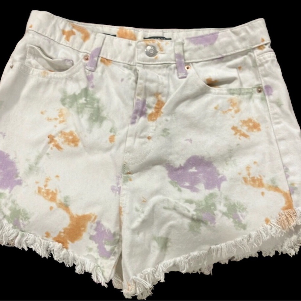 Vintage Wild Fable White Denim Fringed Tie Dye 5 Pocket Shorts Size 6